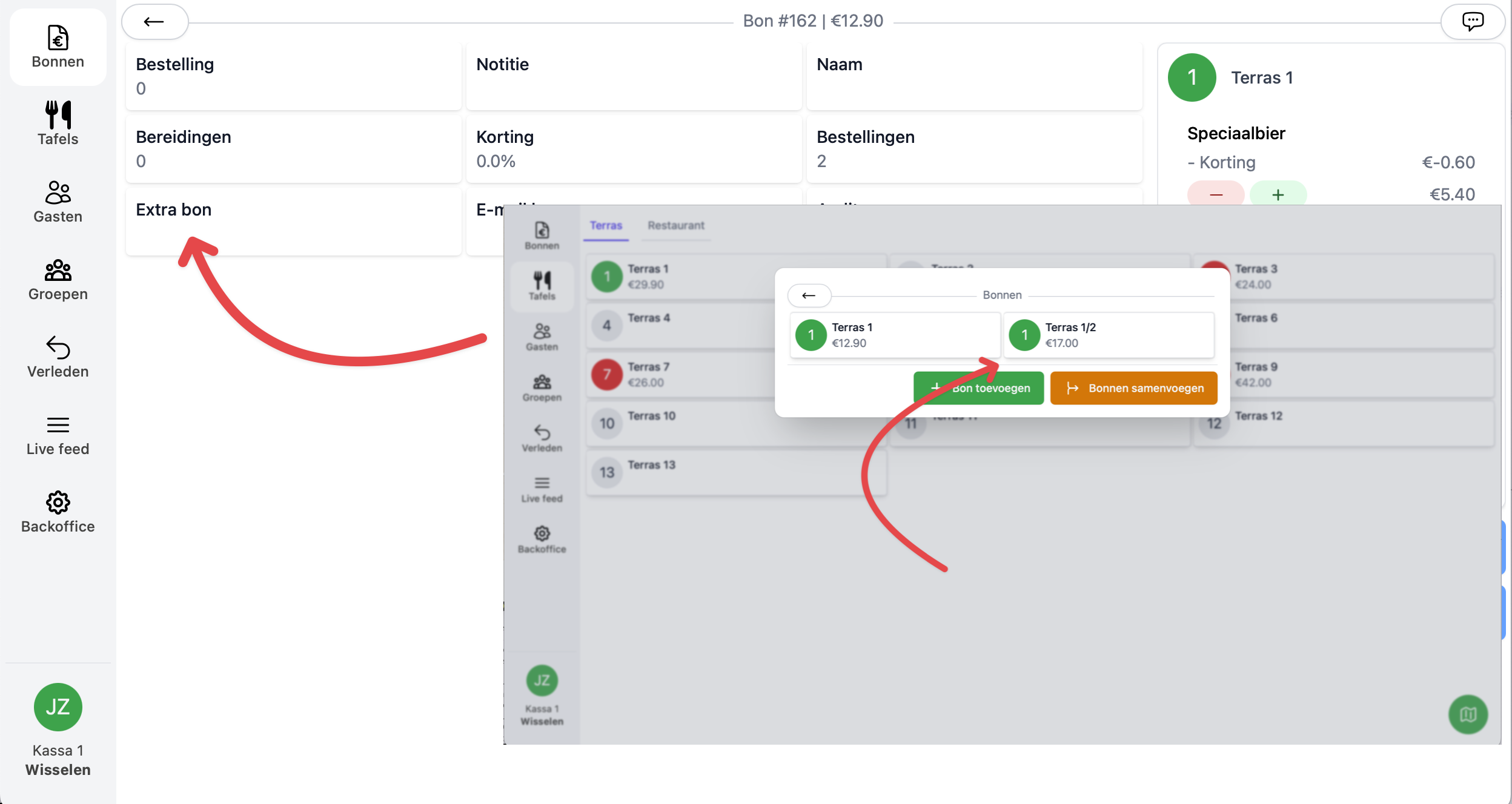 Extra bon aanmaken op een tafel