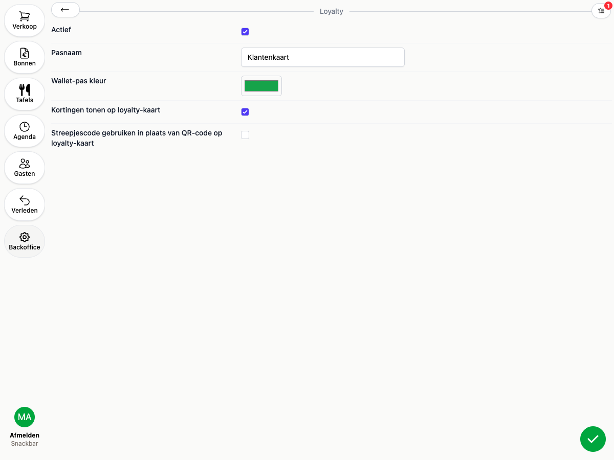 De Loyalty-instellingen in de backoffice