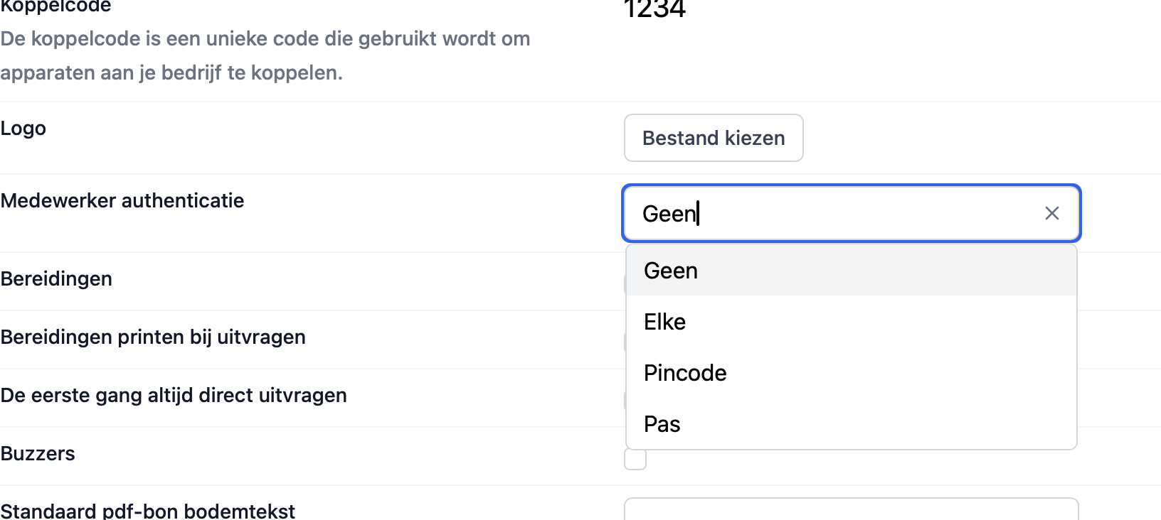 Inlogmethode instellen in de backoffice
