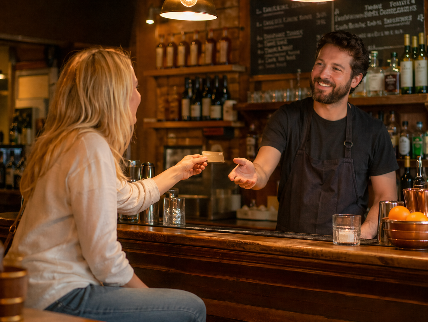 Gast overhandigt loyaliteitskaart