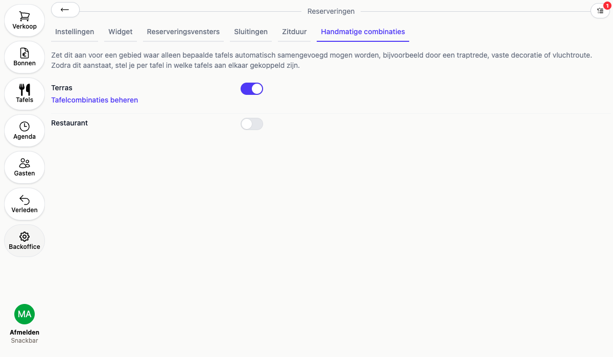 Handmatige combinaties instellen per gebied in de backoffice