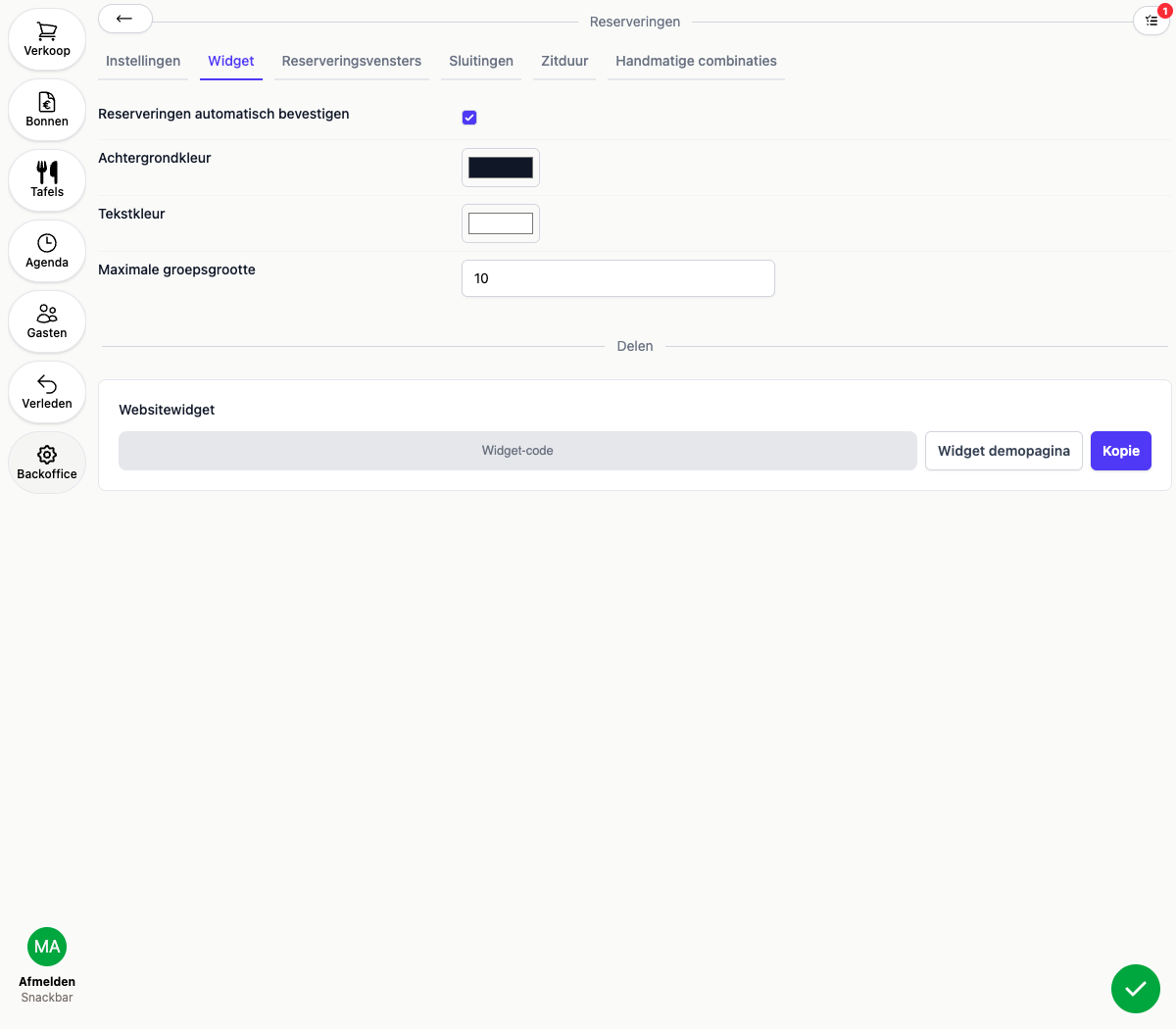 The widget settings in the Backoffice