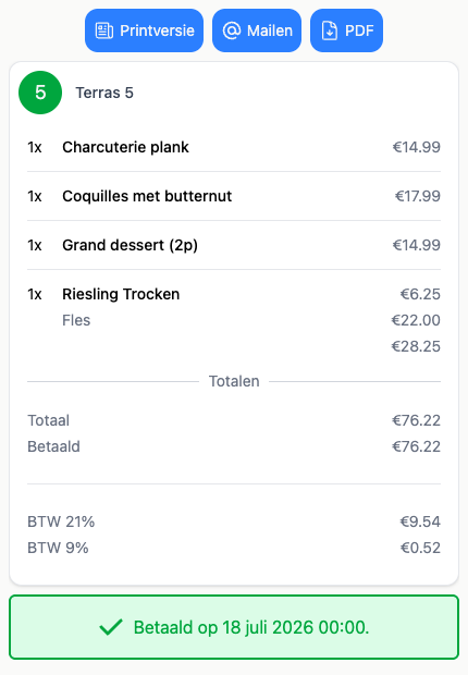 The online receipt a guest sees after scanning the QR code