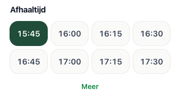 The pickup times a guest can choose at checkout